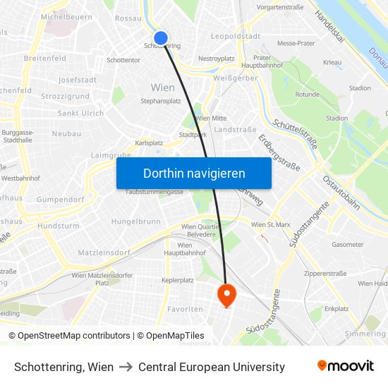 Schottenring, Wien to Central European University map