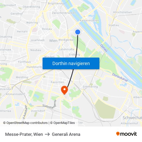 Messe-Prater, Wien to Generali Arena map