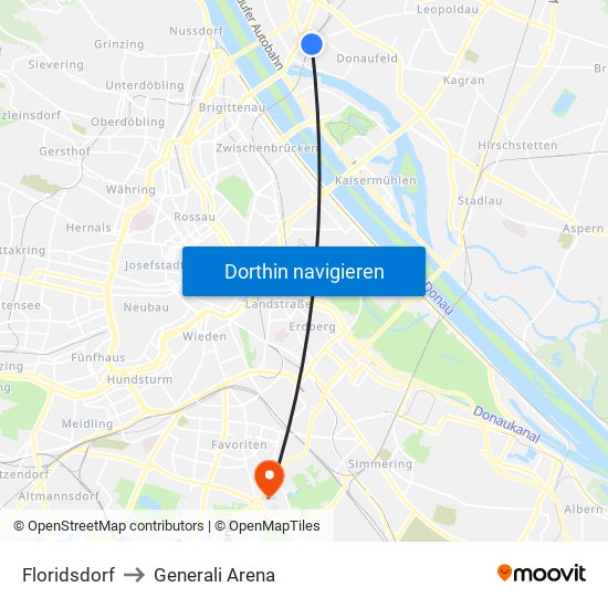 Floridsdorf to Generali Arena map