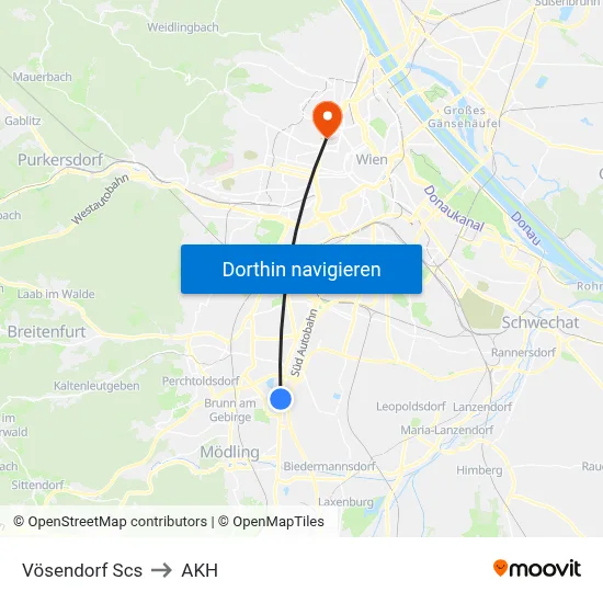 Vösendorf Scs to AKH map