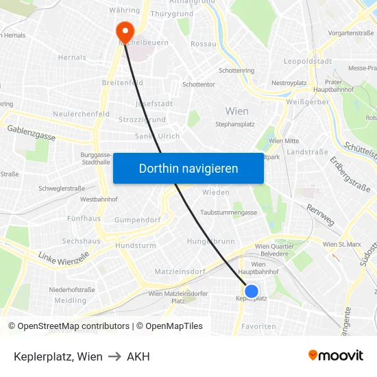 Keplerplatz, Wien to AKH map