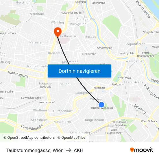 Taubstummengasse, Wien to AKH map