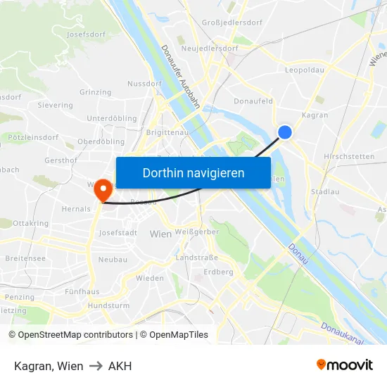 Kagran, Wien to AKH map