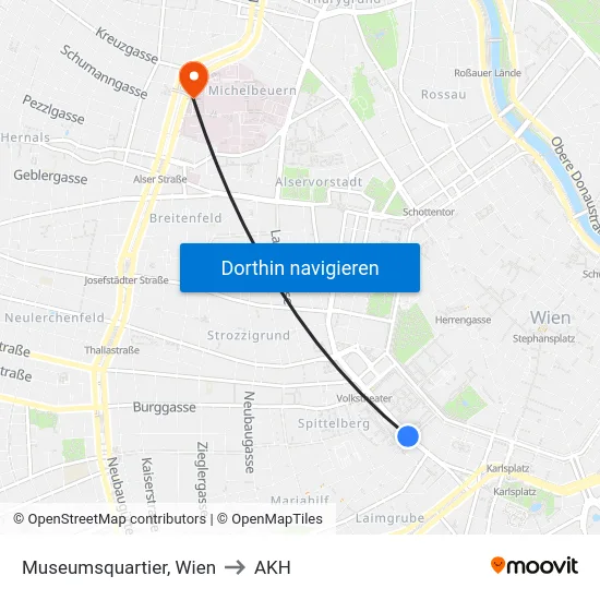 Museumsquartier, Wien to AKH map