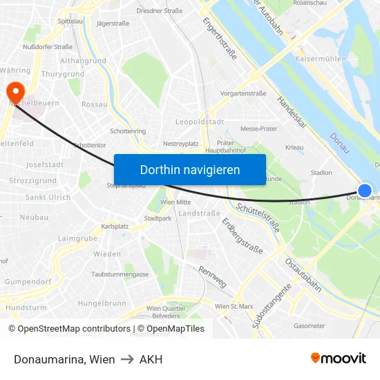 Donaumarina, Wien to AKH map