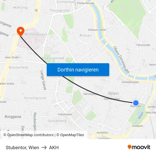 Stubentor, Wien to AKH map