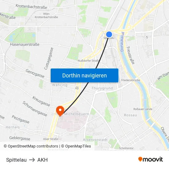 Spittelau to AKH map
