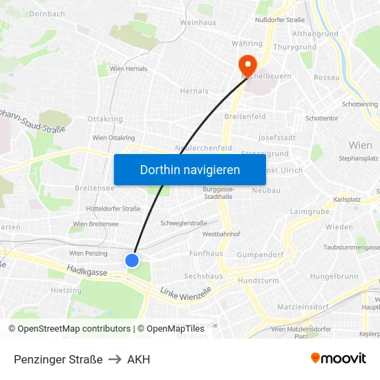 Penzinger Straße to AKH map