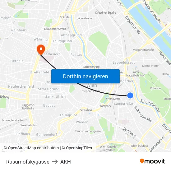 Rasumofskygasse to AKH map