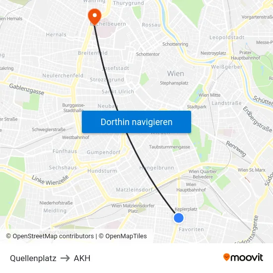 Quellenplatz to AKH map
