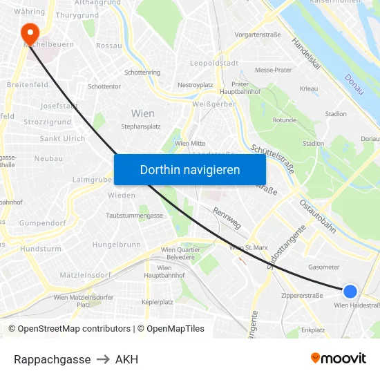 Rappachgasse to AKH map