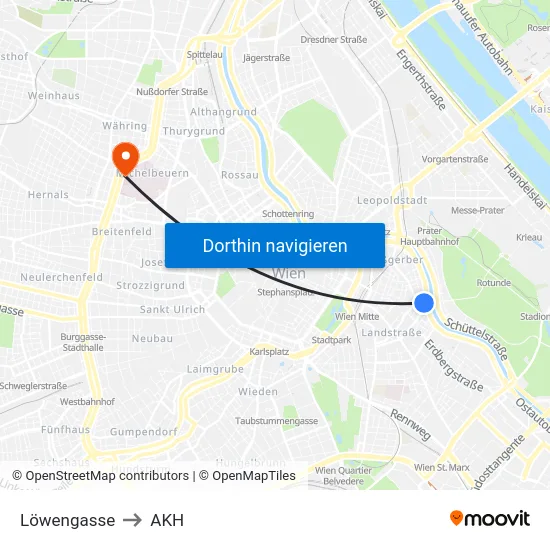 Löwengasse to AKH map