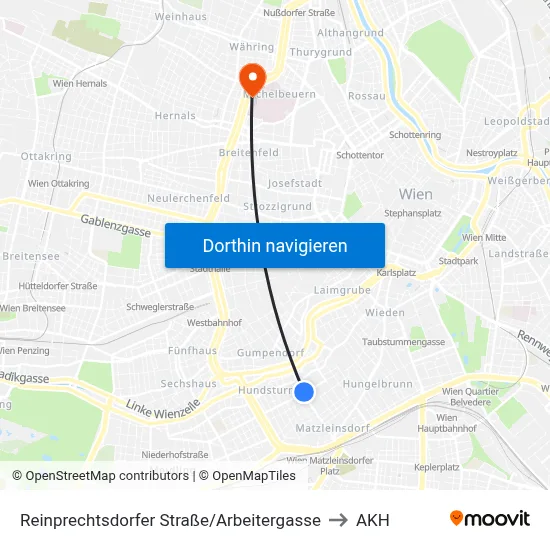 Reinprechtsdorfer Straße/Arbeitergasse to AKH map