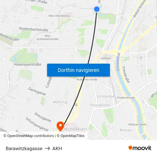 Barawitzkagasse to AKH map
