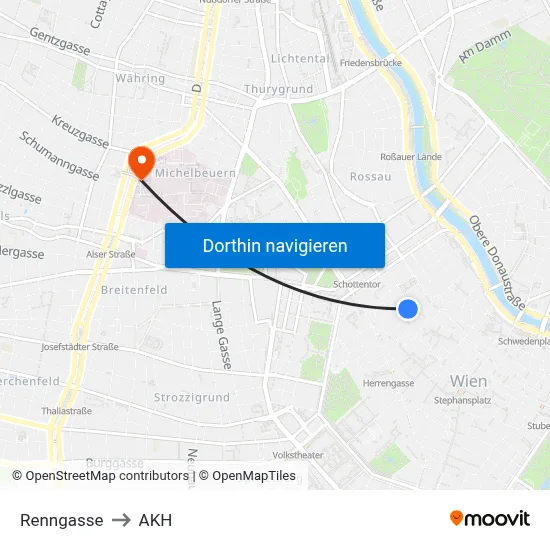 Renngasse to AKH map