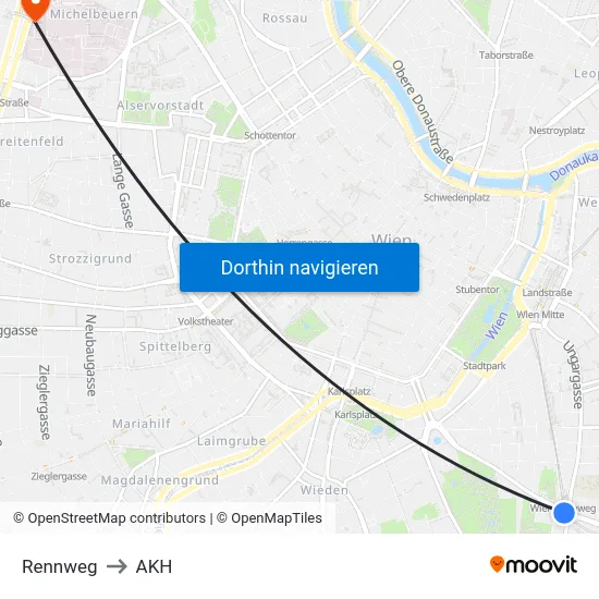 Rennweg to AKH map