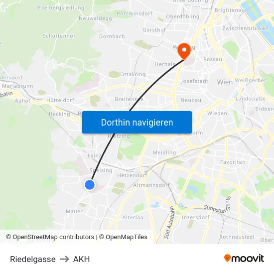 Riedelgasse to AKH map