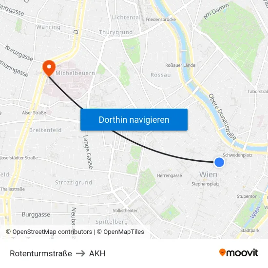 Rotenturmstraße to AKH map