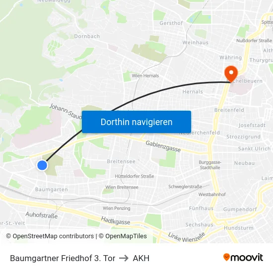 Baumgartner Friedhof 3. Tor to AKH map