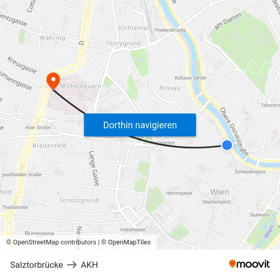 Salztorbrücke to AKH map