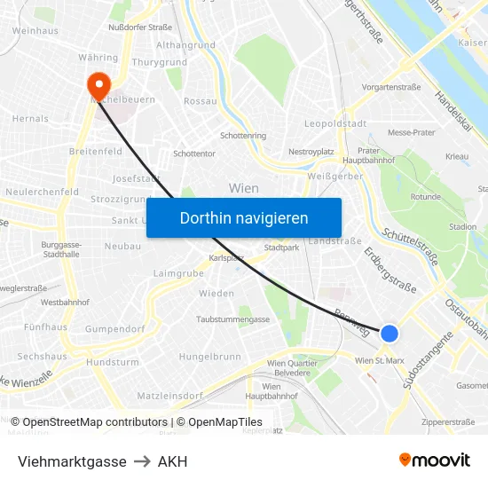 Viehmarktgasse to AKH map