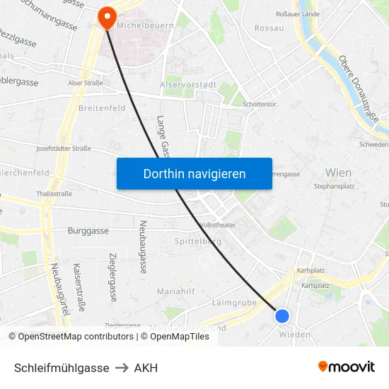 Schleifmühlgasse to AKH map