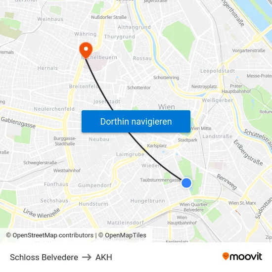 Schloss Belvedere to AKH map