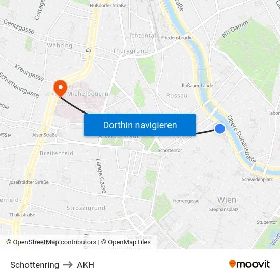 Schottenring to AKH map