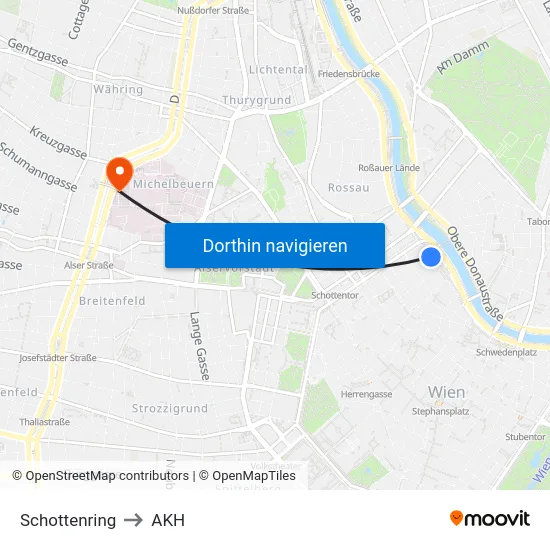 Schottenring to AKH map