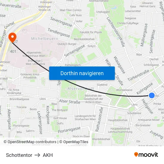 Schottentor to AKH map