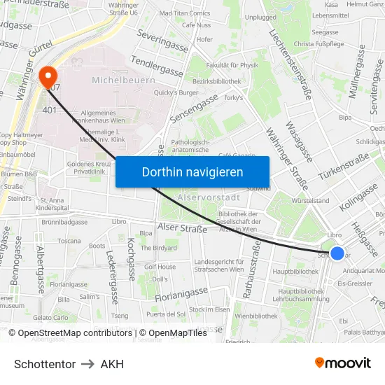 Schottentor to AKH map