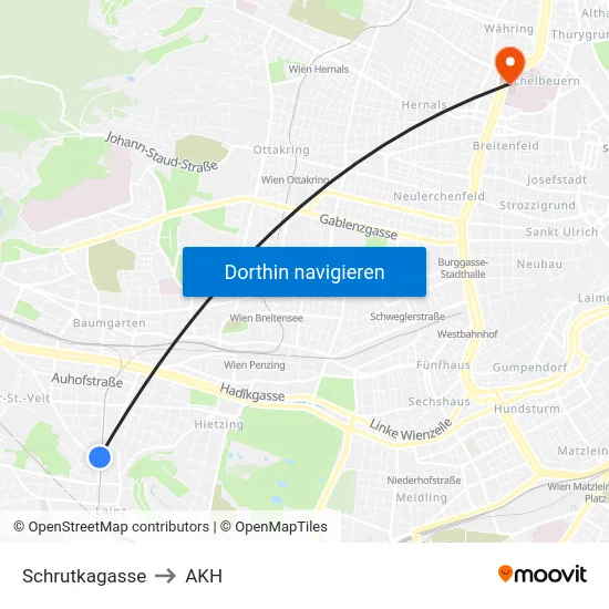 Schrutkagasse to AKH map