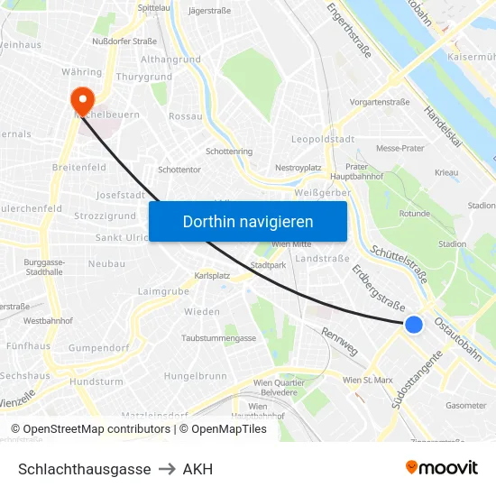 Schlachthausgasse to AKH map