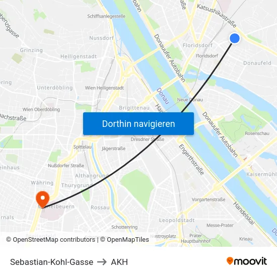 Sebastian-Kohl-Gasse to AKH map