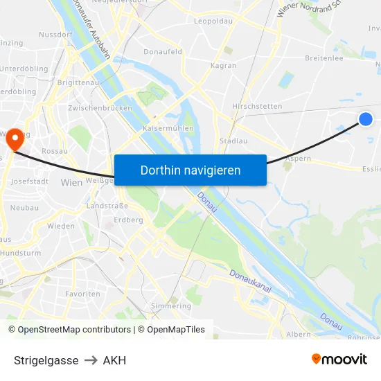 Strigelgasse to AKH map