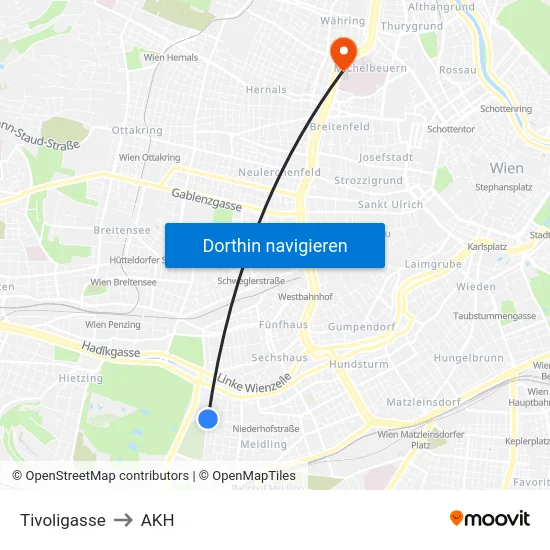 Tivoligasse to AKH map