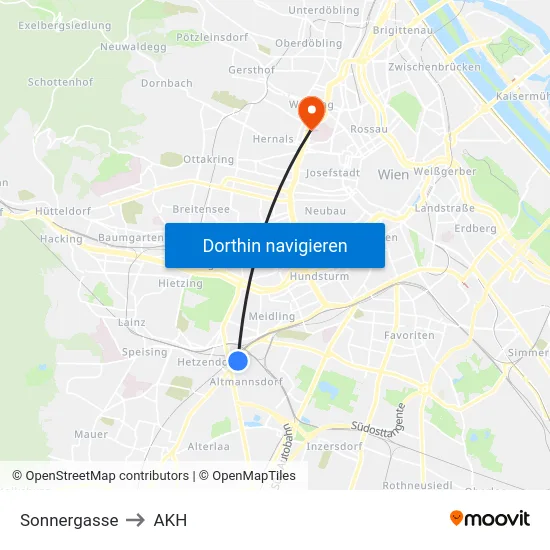 Sonnergasse to AKH map