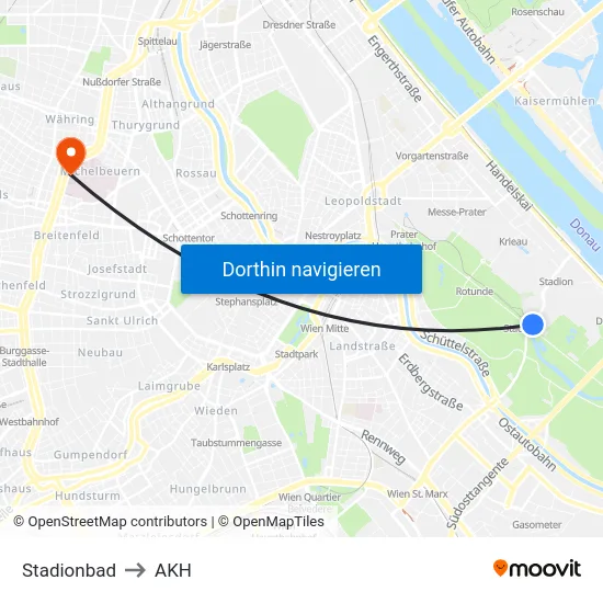 Stadionbad to AKH map