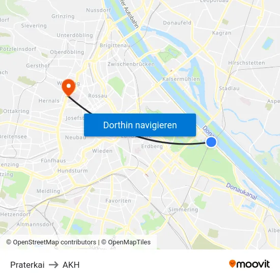 Praterkai to AKH map