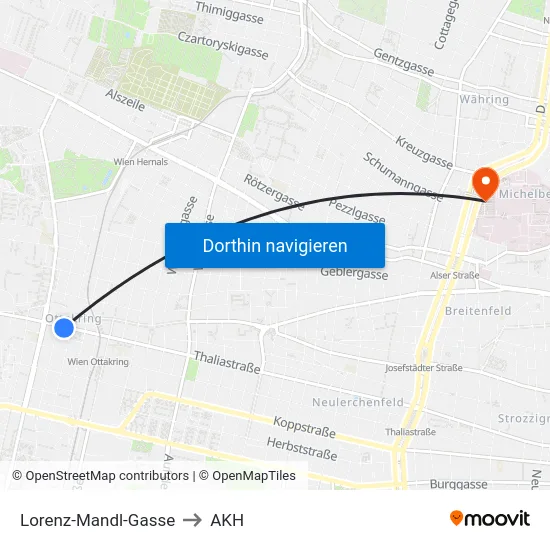 Lorenz-Mandl-Gasse to AKH map
