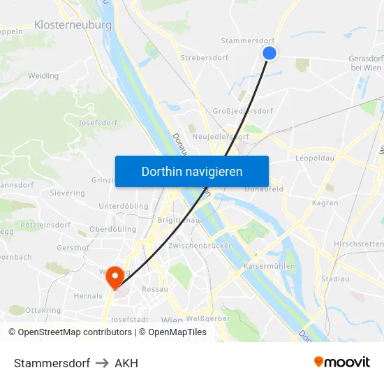Stammersdorf to AKH map