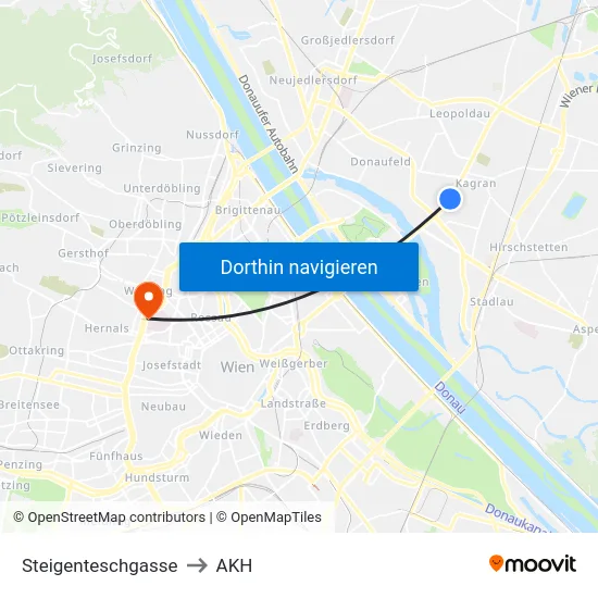 Steigenteschgasse to AKH map