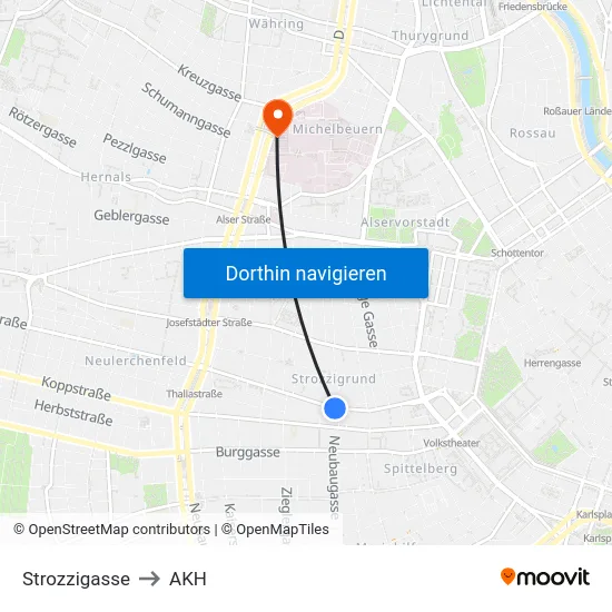 Strozzigasse to AKH map
