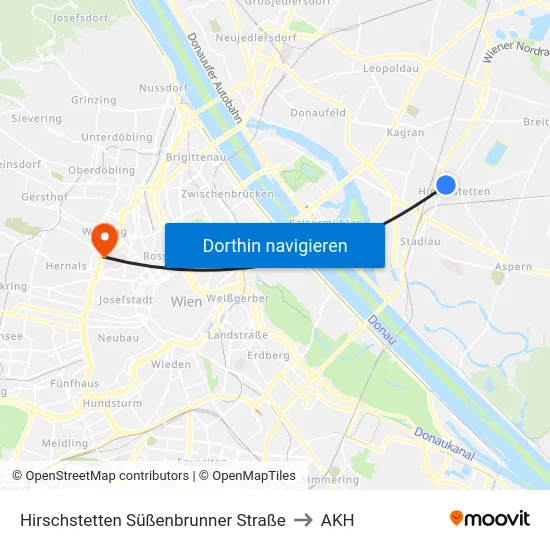 Süßenbrunner Straße to AKH map