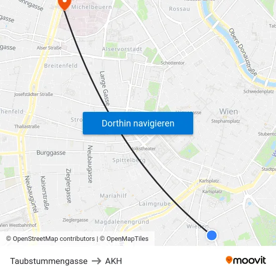 Taubstummengasse to AKH map
