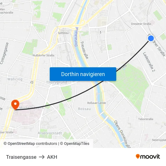 Traisengasse to AKH map