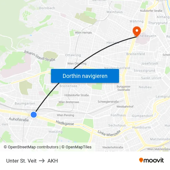 Unter St. Veit to AKH map