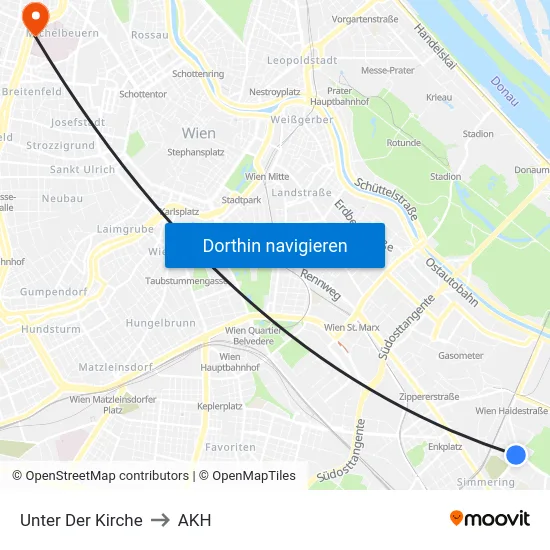 Unter Der Kirche to AKH map