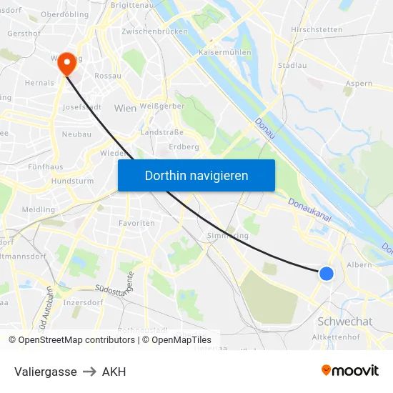 Valiergasse to AKH map