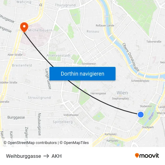 Weihburggasse to AKH map